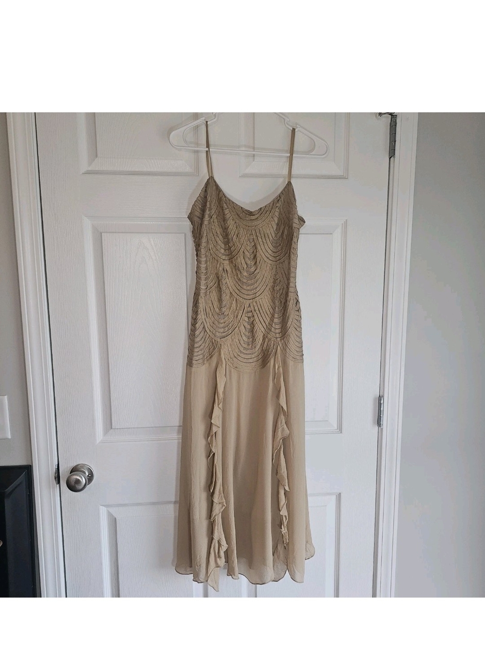 Vintage Hong Ni Slip Dress Silk Beige Ruffle Midi Handkerchief Hem Fairycore L